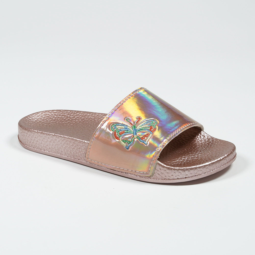 Purple-Holographic-Butterfly-Embroidery-Waterproof-Slippers-NMD8010G-2-rose-gold