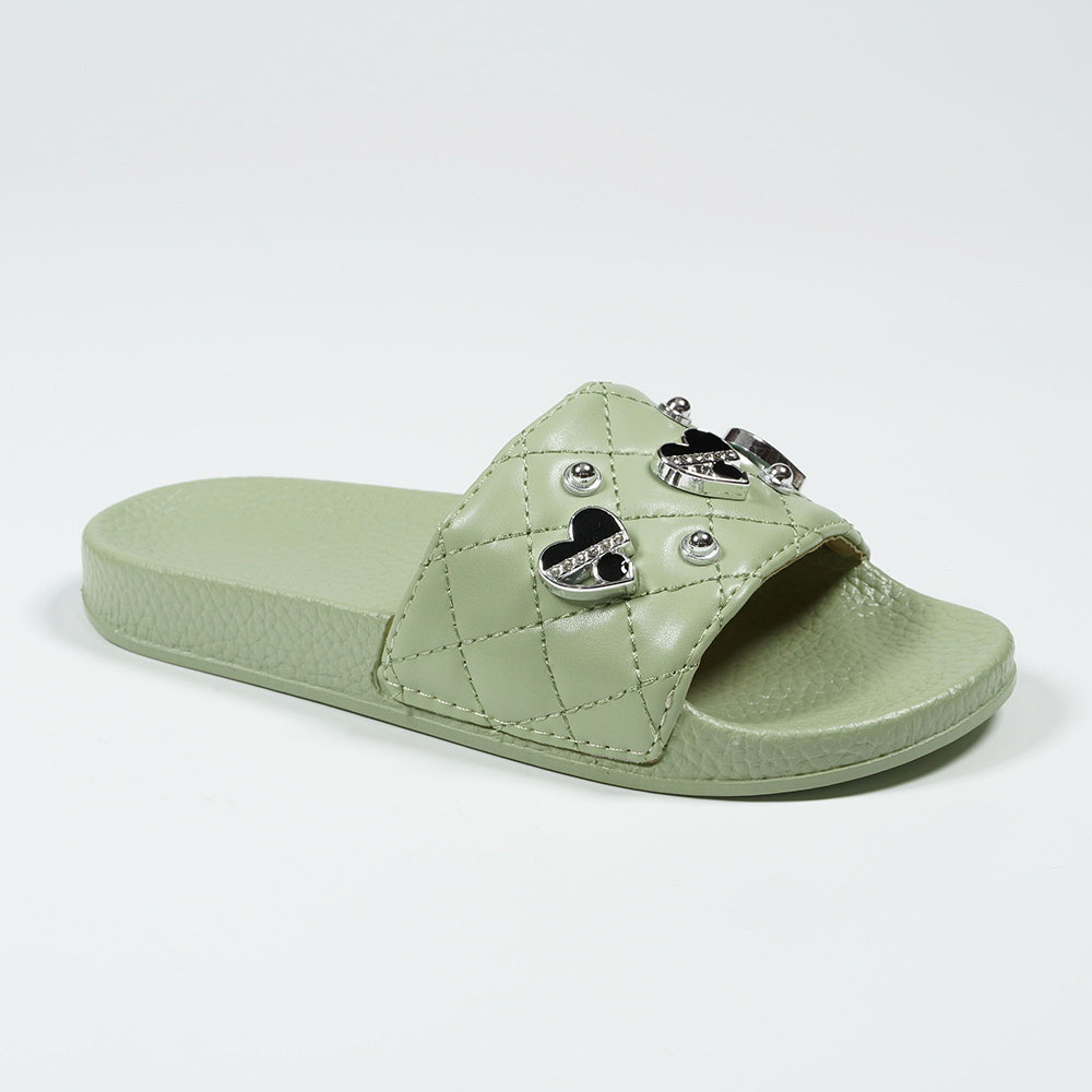 Girls-Pretty-Black-Heart-Quilted-Slides-Bedroom-Slippers-NMD8010F-2-sage-green