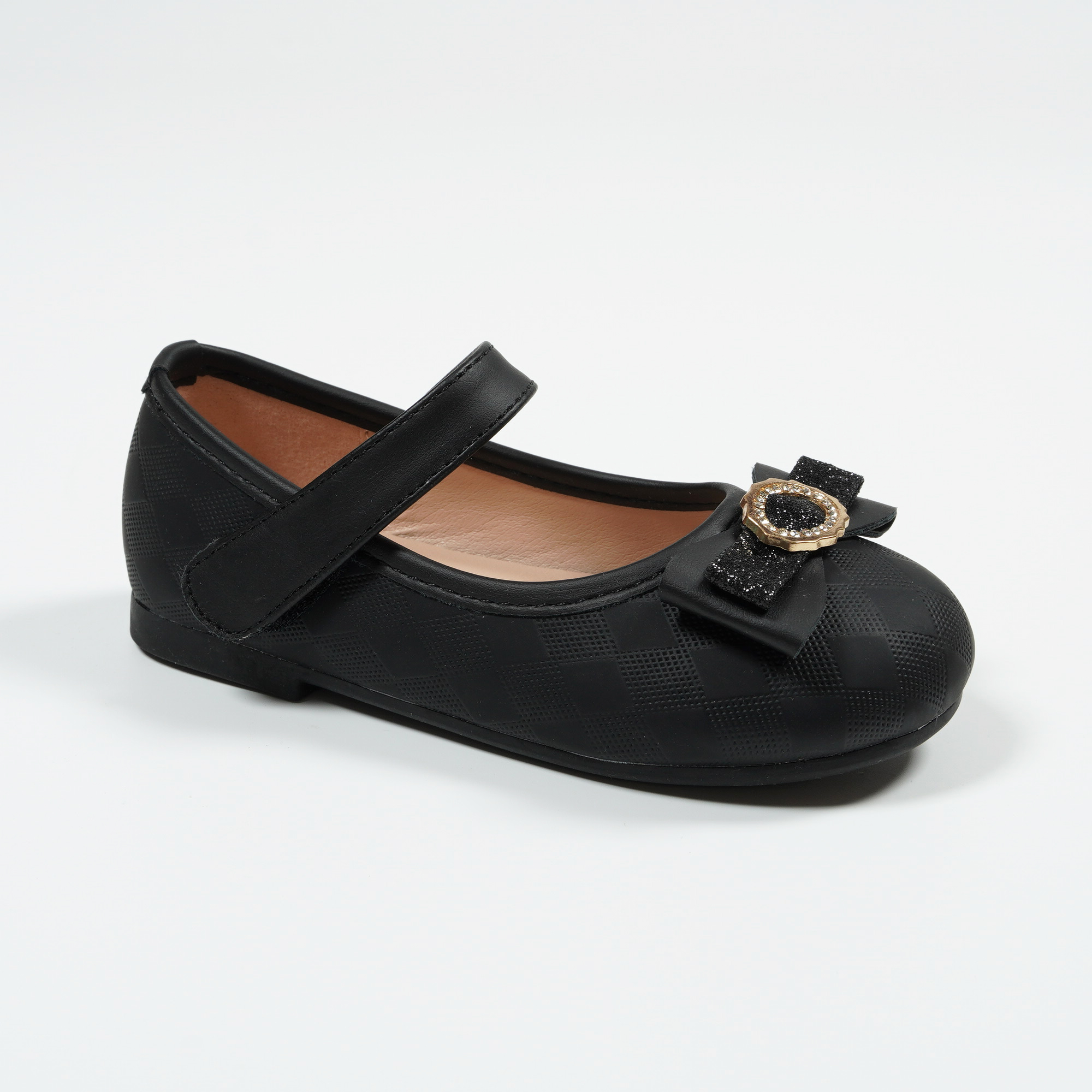 New-Pretty-Bow-Velcro-School-Shoes-Stylish-Childrens-Ballet-Pumps-Wedding-HSA5602K-6-black