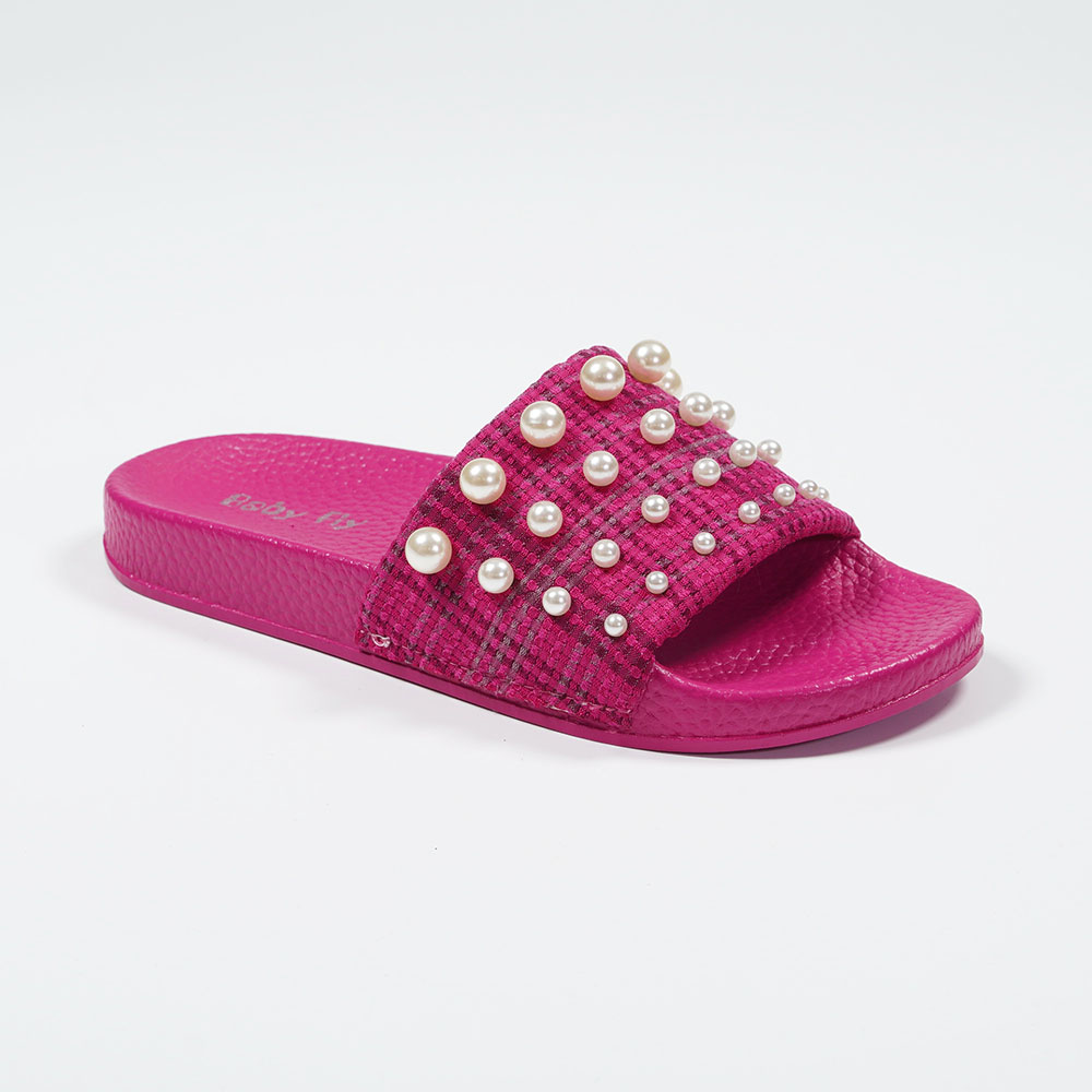 Nikoofly-Checked-Pearl-Textile-Slippers-PVC-Outsole-Causal-Outdoor-Indoor-Sandals-NMD8010-2-fuchsia