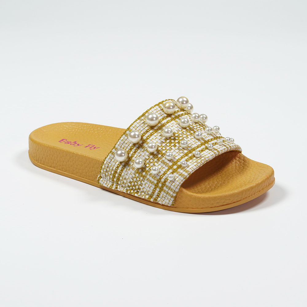 Nikoofly-Checked-Pearl-Textile-Slippers-PVC-Outsole-Causal-Outdoor-Indoor-Sandals-NMD8010-2-yellow