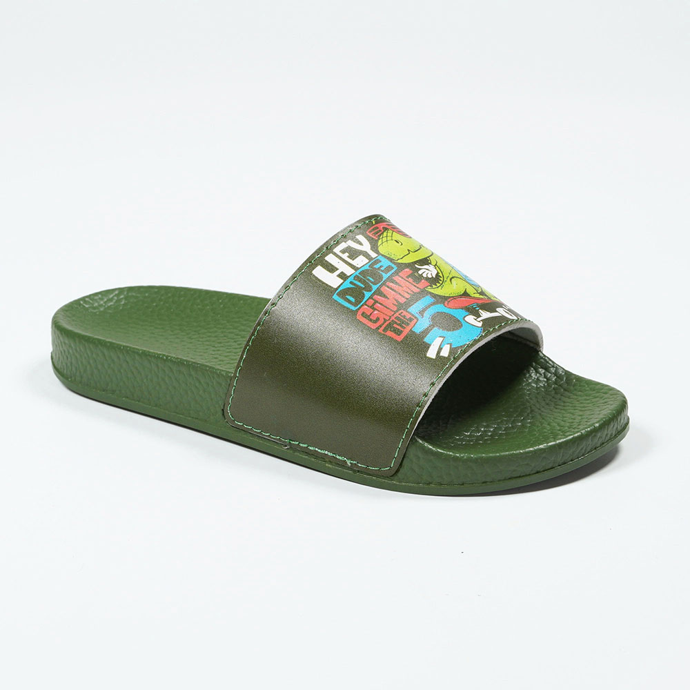 Give-Me-Five-Skateboarding-Dinosaur-Cartoon-Kids-Slippers-NMD8010D-7-Olive