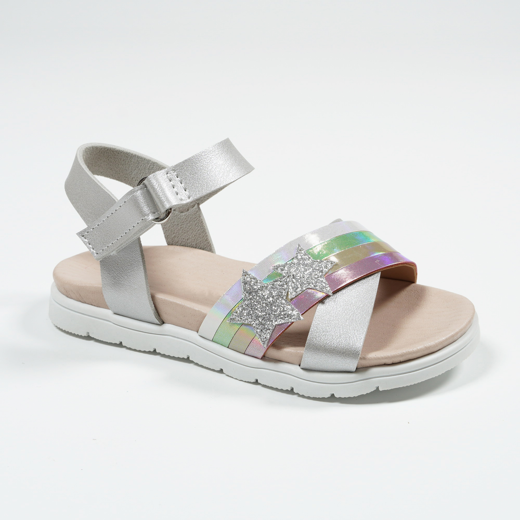 Nikoofly-Girls-Pink-Star-Velcro-Cross-Straps-Sandals-YDX007D-1-silver