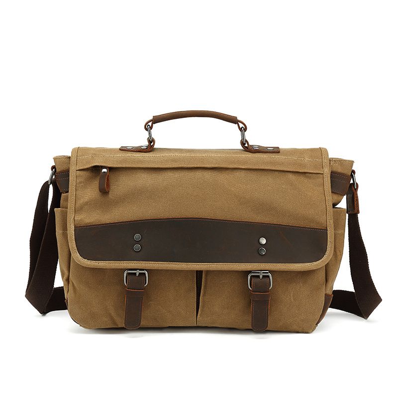 Top Sales Heavy Duty Waxed Canvas Leather Satchel <a href='/messenger-bag/'>Messenger Bag</a> 14inch Laptop Cameral Bag for Men