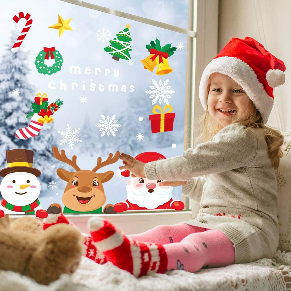 Removable washable self-adhesive Christmas window cling sticker for decoration