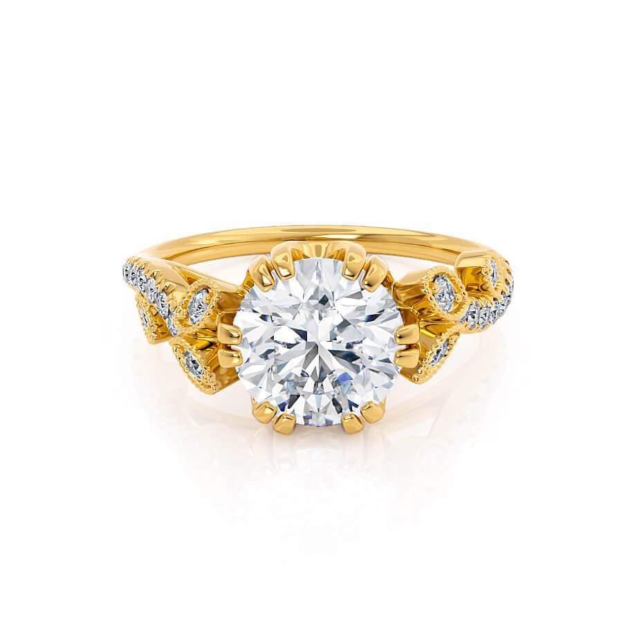 18K Yellow Gold Marquise Diamond Tapered Baguette Accent Engagement Ring -1/4ctw