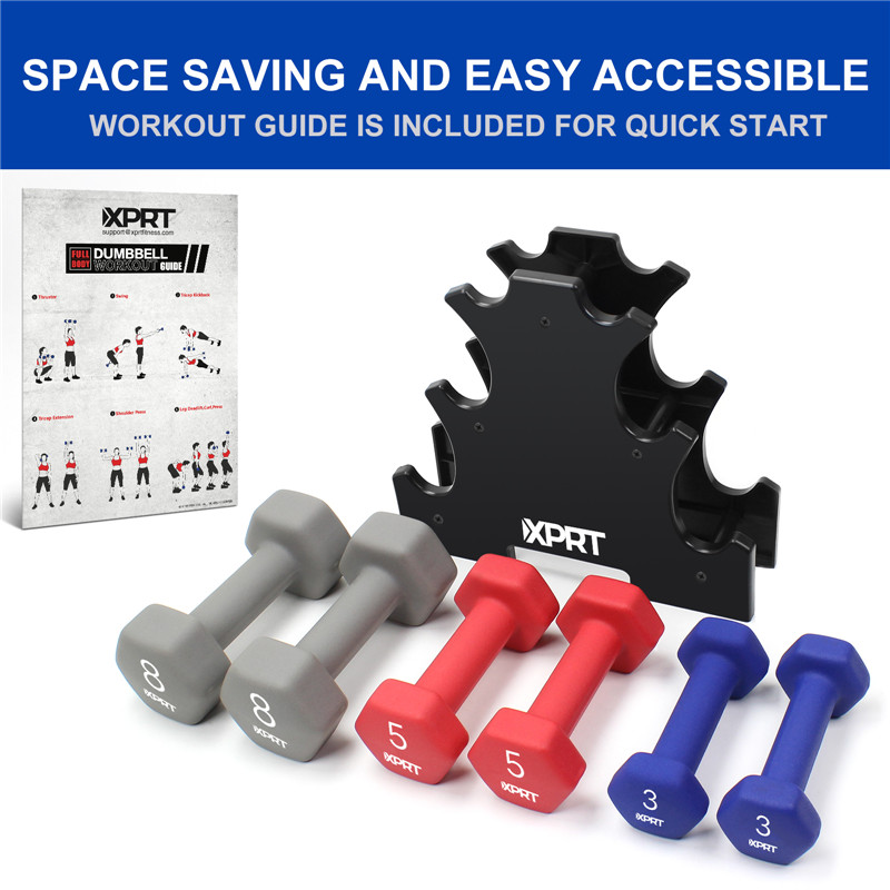 32 lb. Neoprene Dumbbell Set with Rack (2)