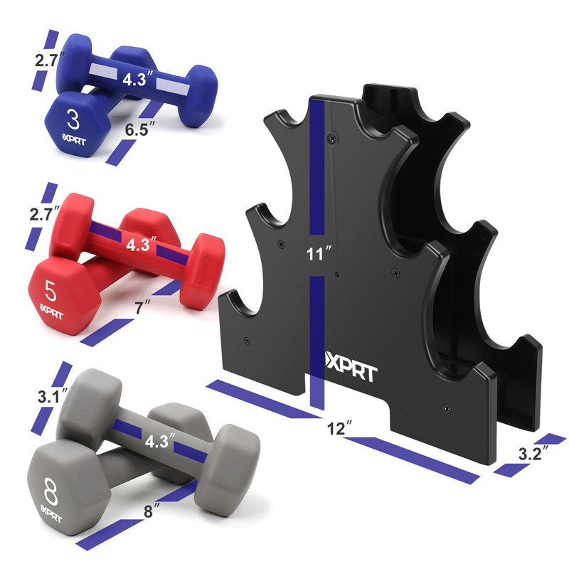 32 lb. Neoprene Dumbbell Set with Rack (3)