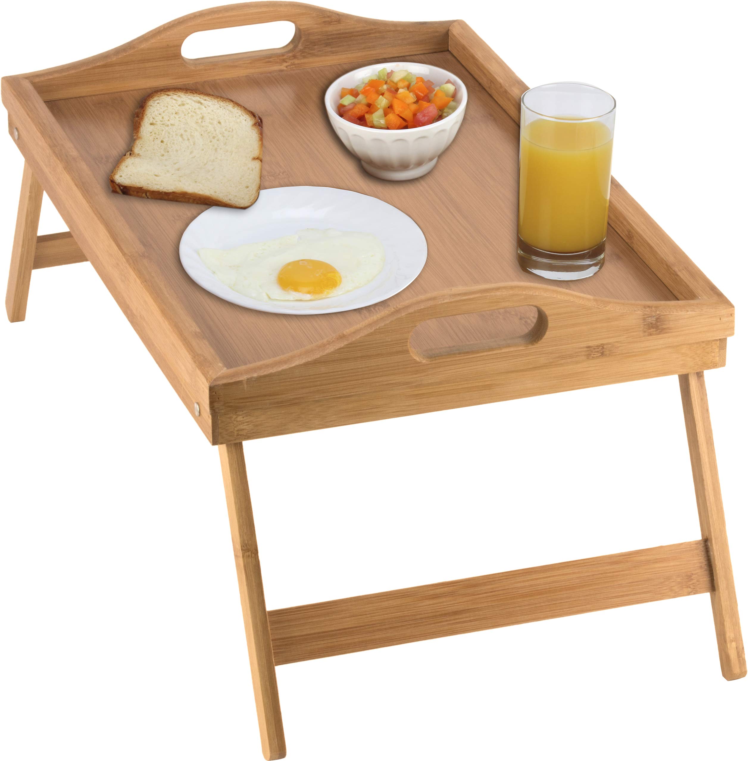 Wholesale [US Direct] Bamboo Bed Tray Tea Table With Folding Legs Serving Breakfast Laptop Computer Tray Wood color From China