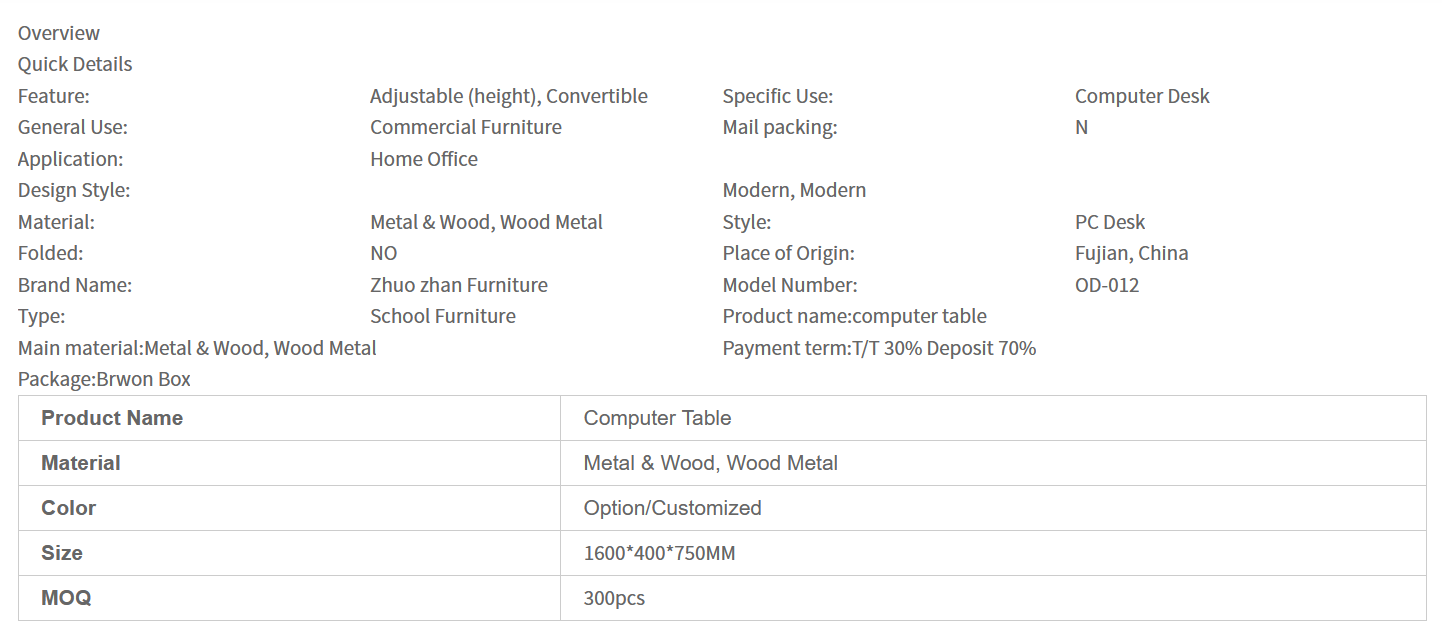 Economical Custom Design Wholesale Desktops Standing Home Computer Table