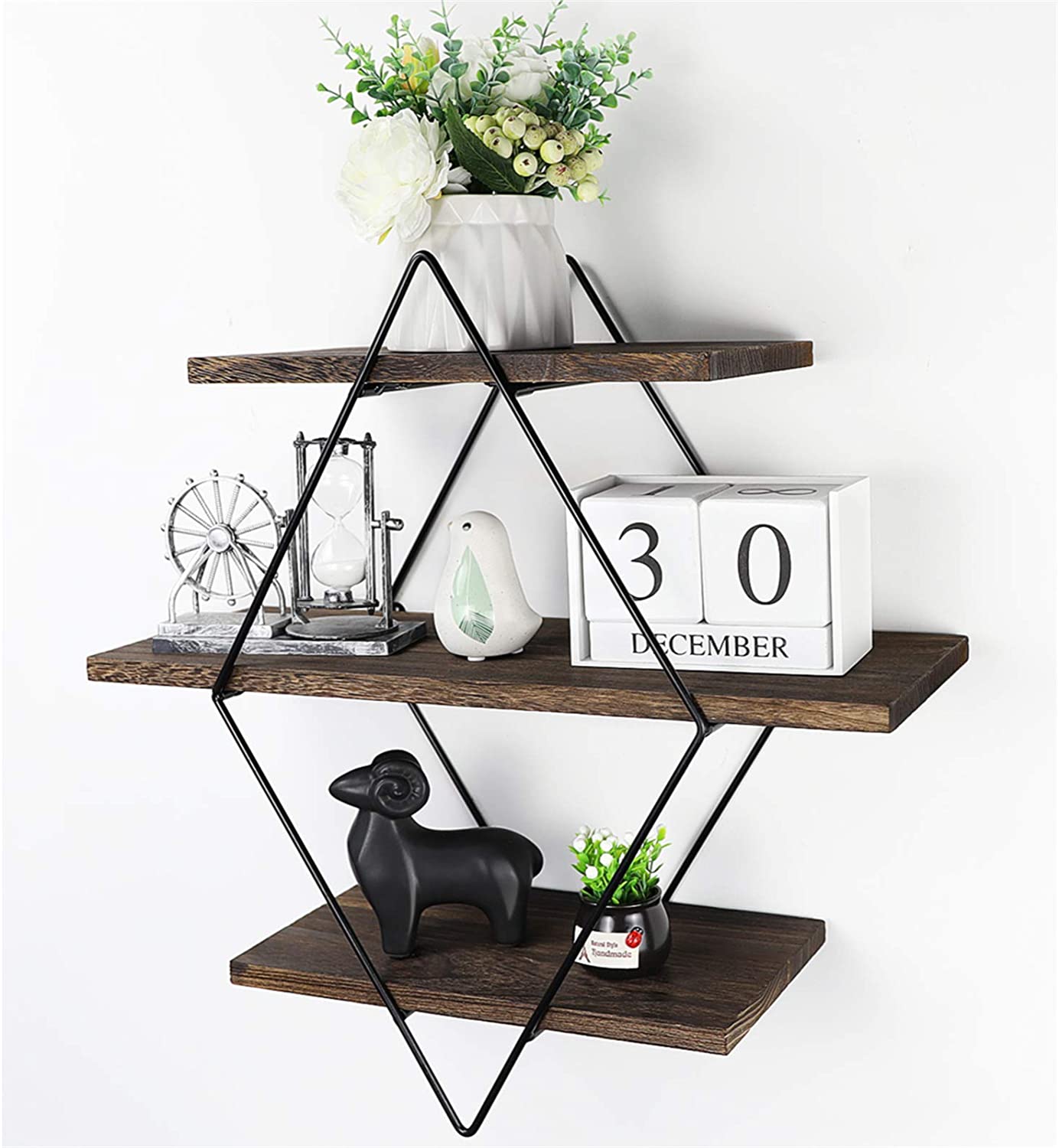 Wholesale high quality  geometric metal and wooden wall-mounted shelf shelves