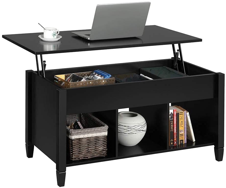 Elegant Black Home Decoration Wooden Lift Top Hidden Storage Compartment Lower Open Shelves <a href='/coffee-table/'>Coffee Table</a> Mechanism Living Room