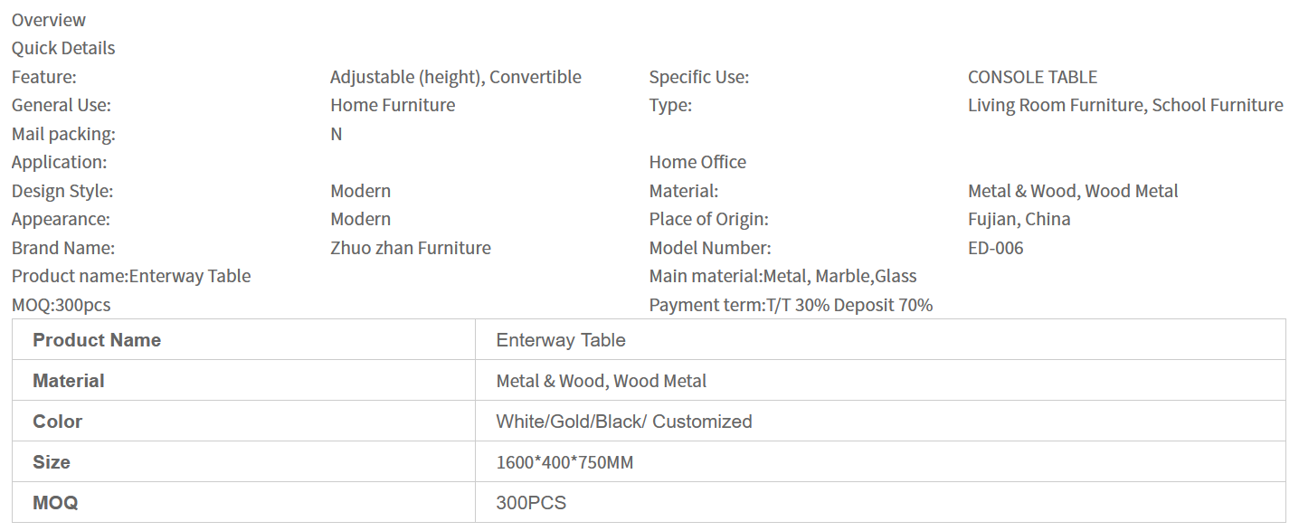 New Hot Items Promotional High Quality Glam Granite Entryway Table