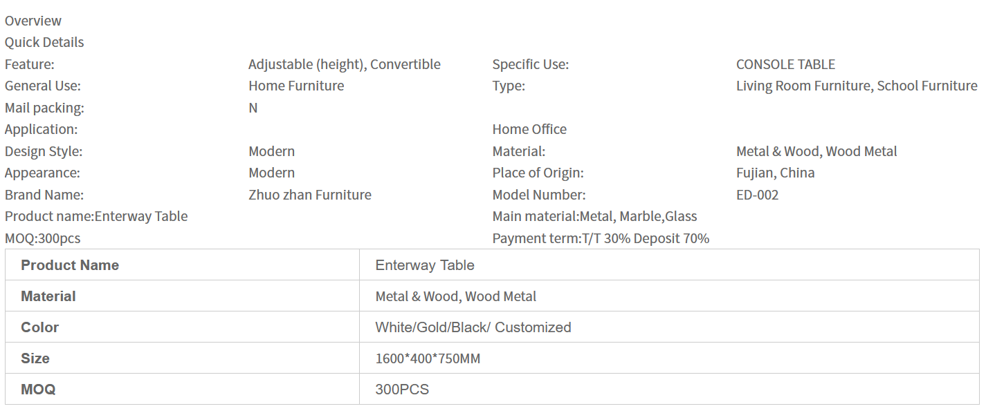 Wholesale Customized Good Quality Furniture Large Entryway Table